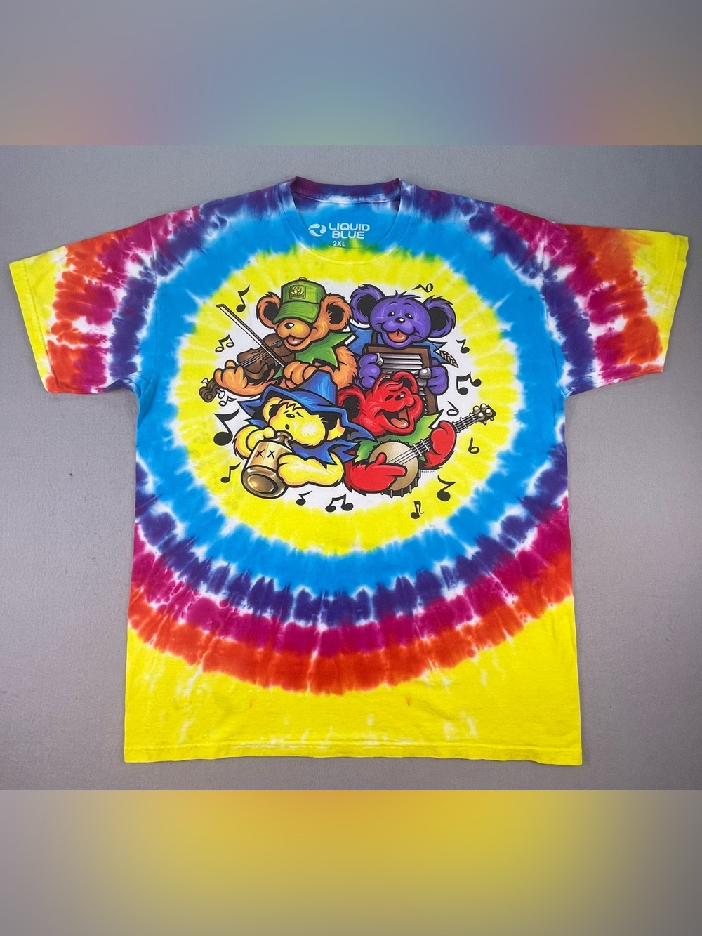 Grateful Dead Bears Big River Jamboree Liquid Blue Tie Dye T-Shirt 2XL